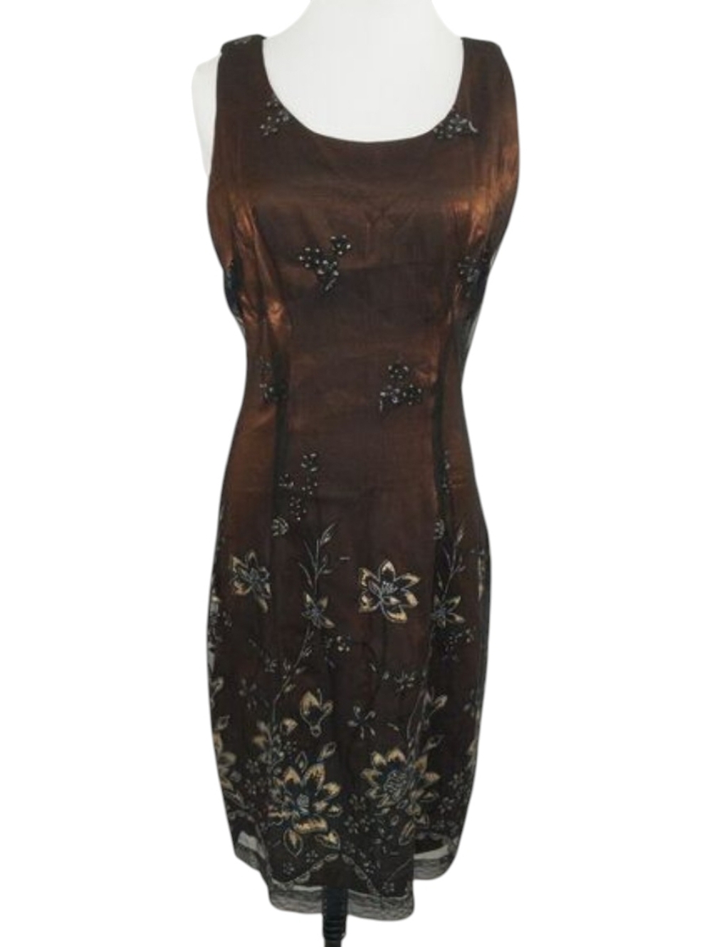Vintage 90s SL Fashions Womens Copper Floral Midi Dress size 10P Whimsigoth